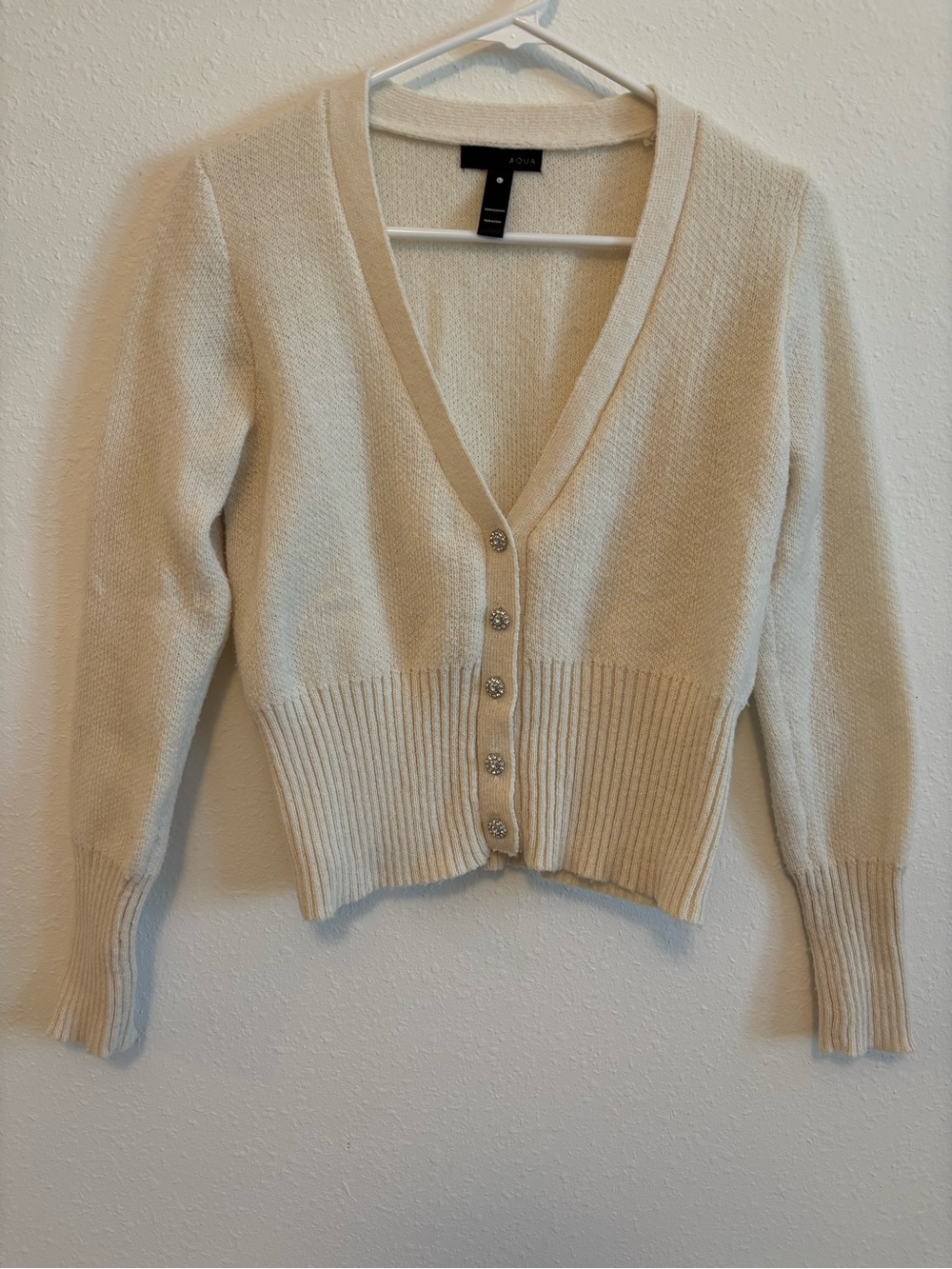 AQUA Cream V-Neck Button Front Cardigan Sweater Large